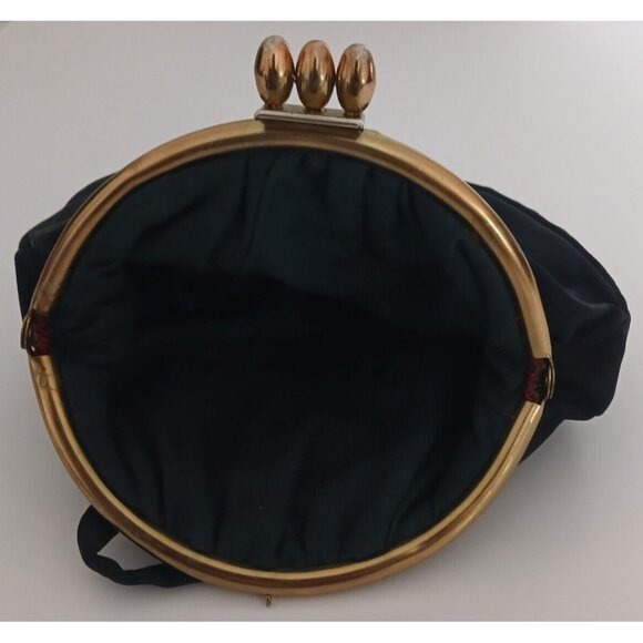 Vintage Black Material Handbag Purse Bag Classy Golden Tone Hardware - Picture 3 of 9